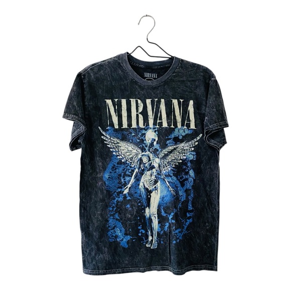 NIRVANA Distressed Gray Angel Graphic T Shirt Grunge Rocker Tee Size Medium NEW - Picture 1 of 7